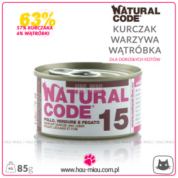 Natural Code - 15 - KURCZAK, WARZYWA I WĄTRÓBKA - 85g