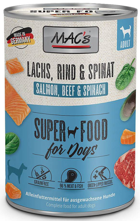 Mac's - Super food for dog - ŁOSOŚ ZE SZPINAKIEM - 400g