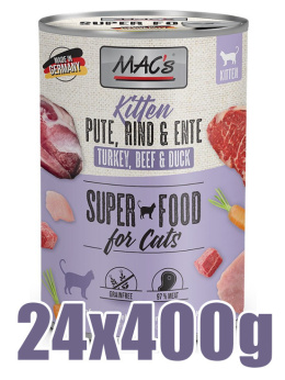 Mac's - Cat Pute, Rind, Ente - INDYK, WOŁOWINA I KACZKA - Zestaw 24 x 400g - dla Kociąt