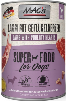 Mac's - Super food for dog - JAGNIĘCINA i SERCA DROBIOWE - Zestaw 12 x 400g